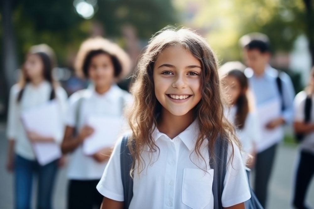 Young school student smiling adult smile girl. 