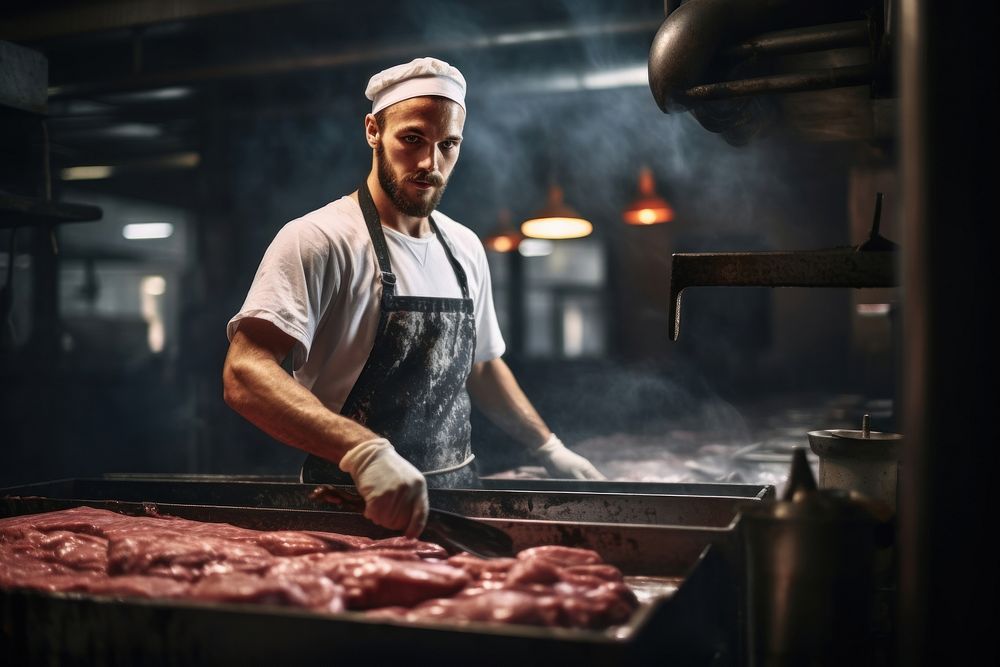 Anonymous male butcher meat standing cooking. AI generated Image by rawpixel.