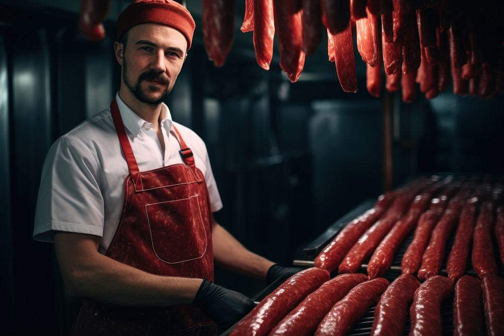 Anonymous male butcher standing sausage adult. AI generated Image by rawpixel.