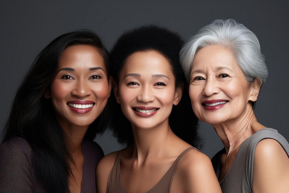 Asian and black senior women portrait laughing smiling. AI generated Image by rawpixel.