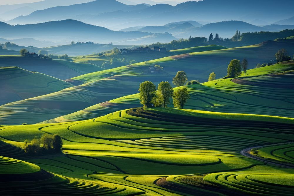 Fields with different crops land agriculture landscape. AI generated Image by rawpixel.