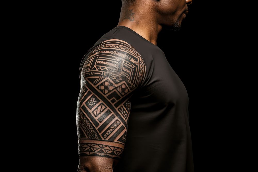 Tribal tattoo sleeve back. AI generated Image by rawpixel.