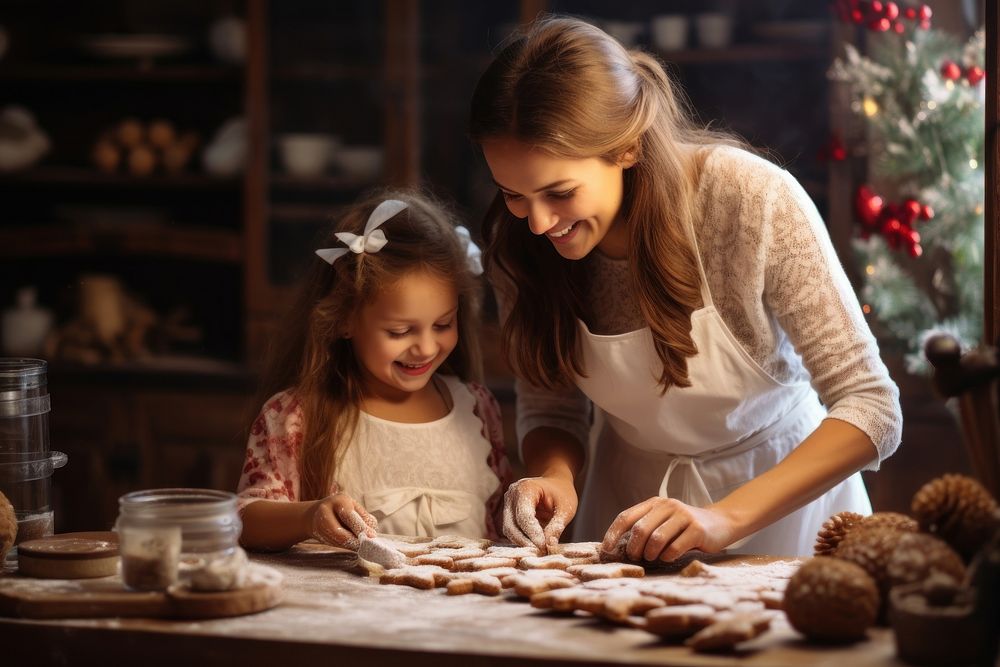 Mother and daughter christmas cookie child. AI generated Image by rawpixel.