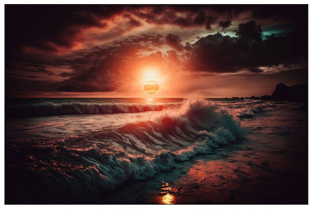 Ocean sunset sunlight outdoors. AI generated Image by rawpixel.