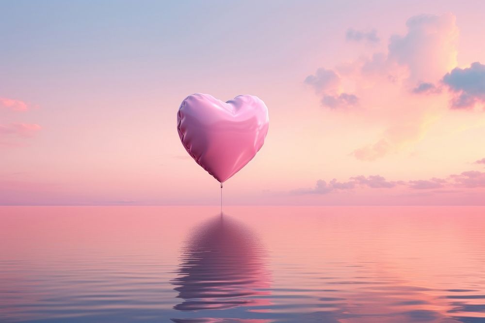 Heart balloon tranquility reflection. AI generated Image by rawpixel.