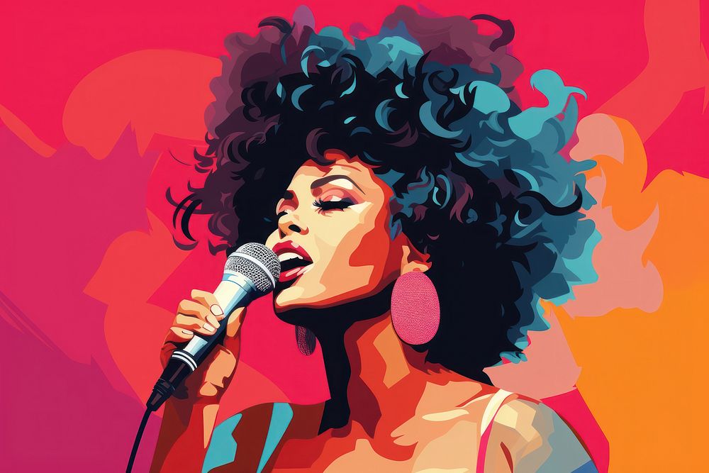 African american microphone portrait singer. AI generated Image by rawpixel.