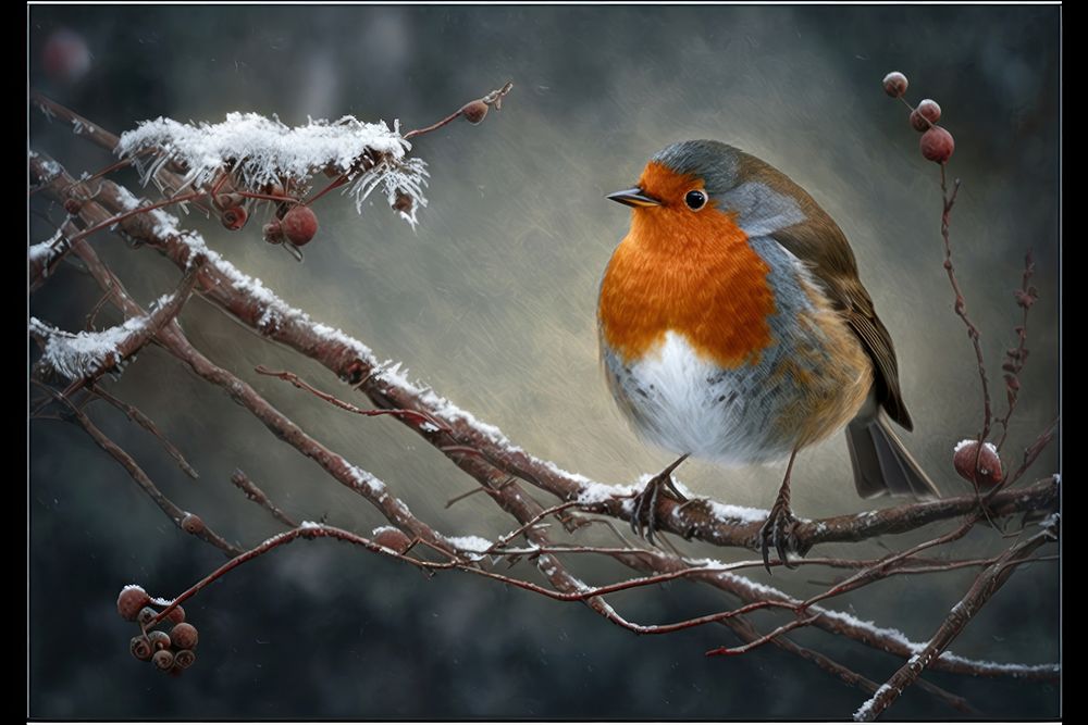 Robin on a branch outdoors animal nature. AI generated Image by rawpixel.