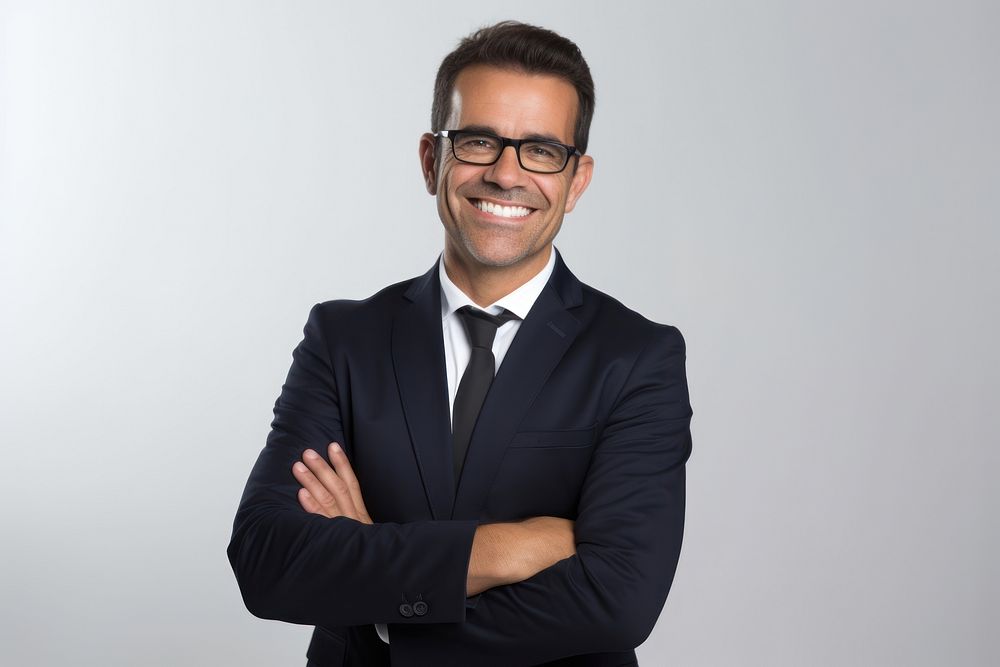 Businessman portrait smile glasses. AI generated Image by rawpixel.