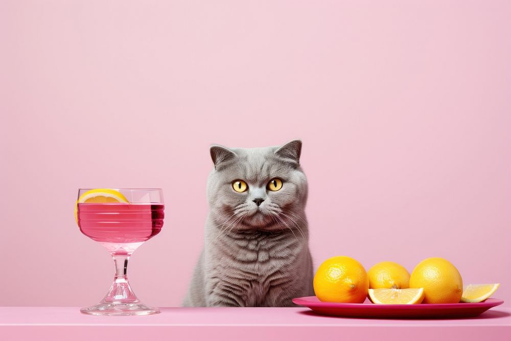 Cat and food pet grapefruit animal mammal. AI generated Image by rawpixel.
