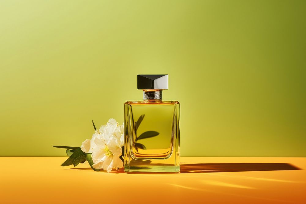 Perfume bottle cosmetics container yellow. AI generated Image by rawpixel.