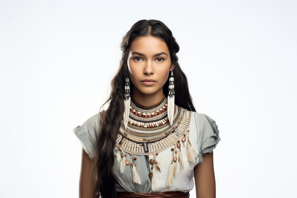 Native american adult woman white background. AI generated Image by rawpixel.
