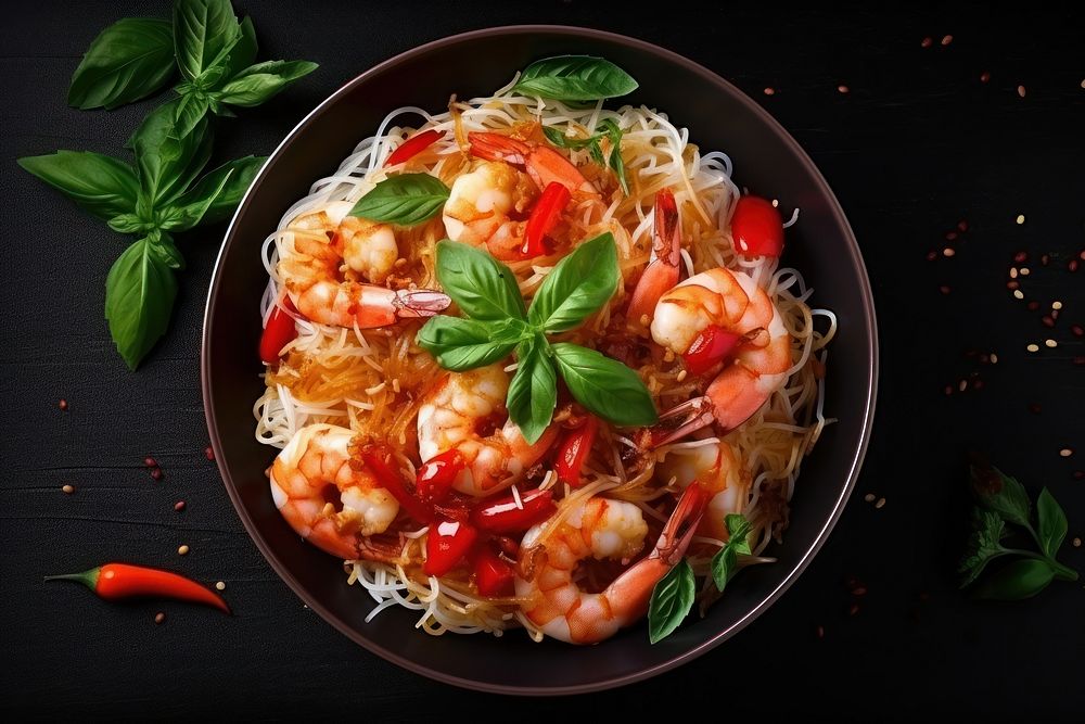 Thai food vegetable shrimp plate. AI generated Image by rawpixel.