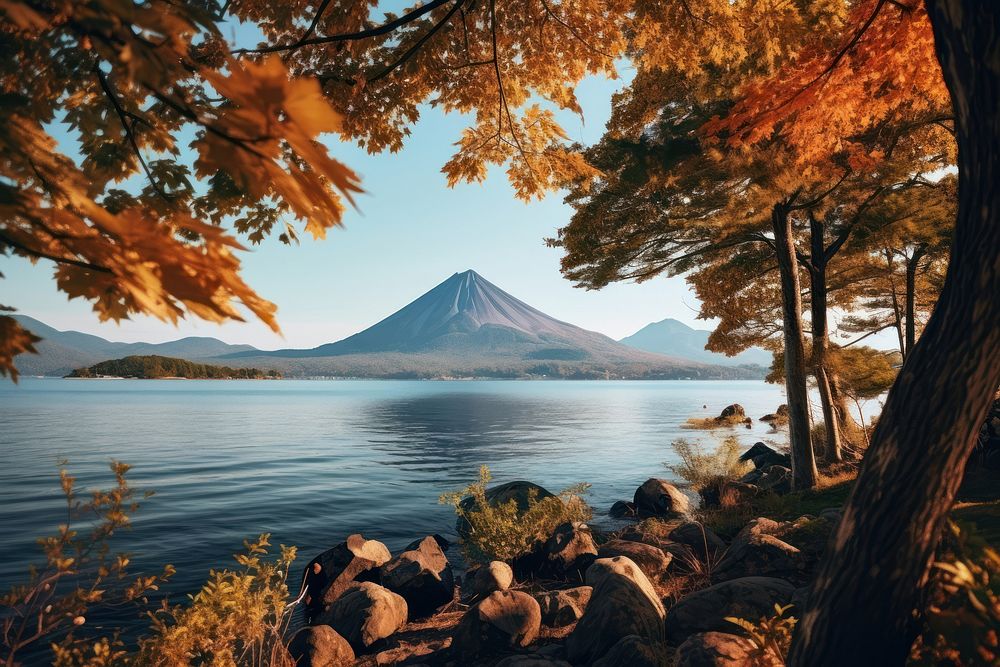 Autumn lake landscape outdoors. AI generated Image by rawpixel.