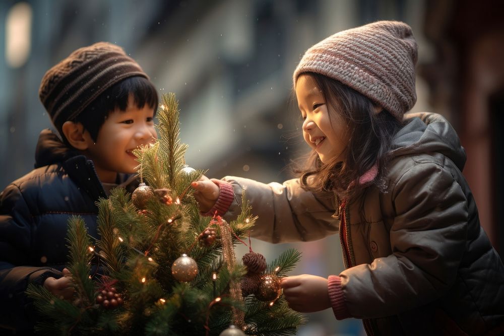 Chinese kids christmas winter child. AI generated Image by rawpixel.