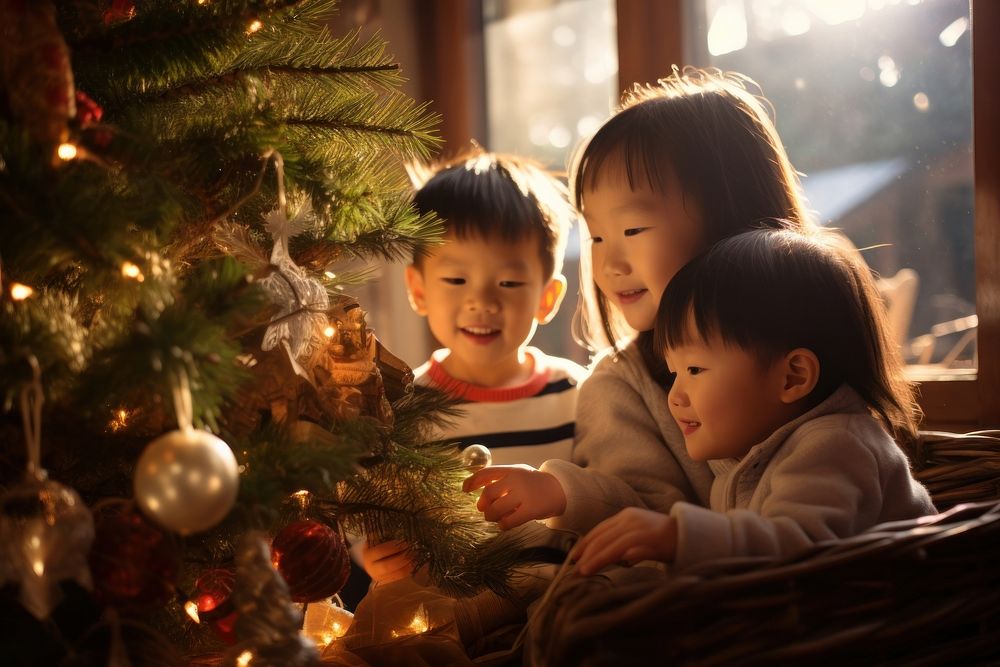 Chinese kids christmas tree portrait. AI generated Image by rawpixel.