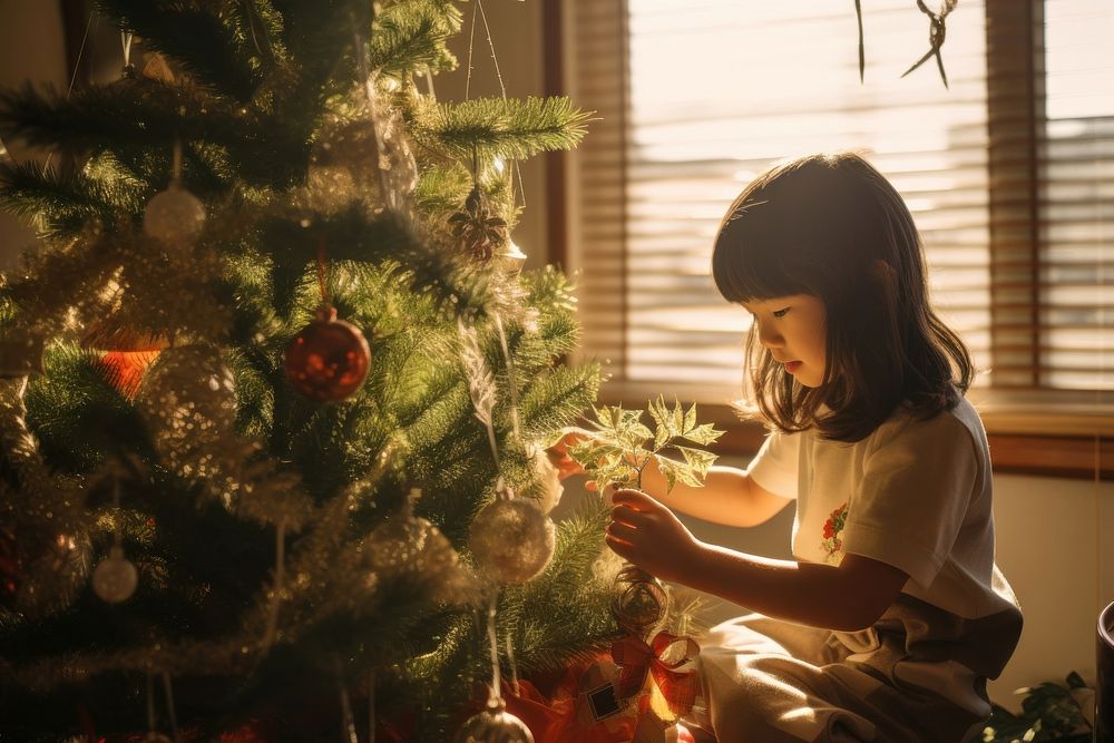 Japanese kids christmas child tree. AI generated Image by rawpixel.