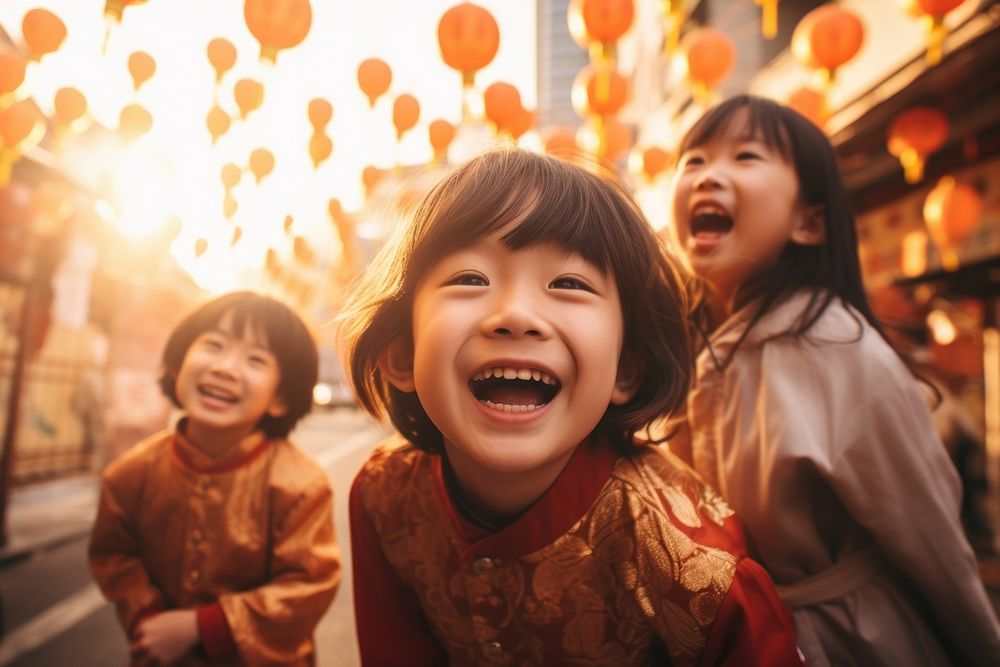 Taiwanese kids laughing child happy. AI generated Image by rawpixel.