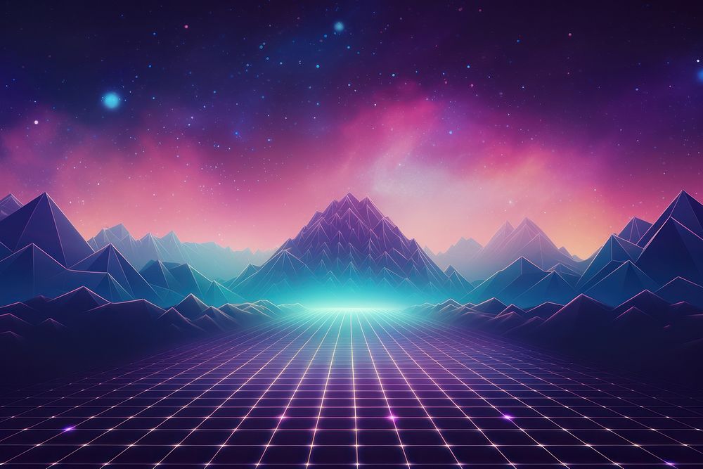 Glowing grid lines backgrounds astronomy mountain. AI generated Image by rawpixel.