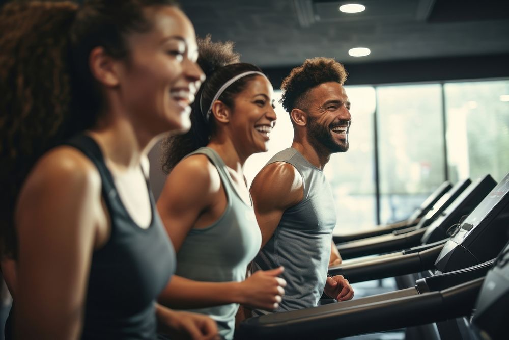 Group of adult in the fitness room treadmill exercising sports. AI generated Image by rawpixel.