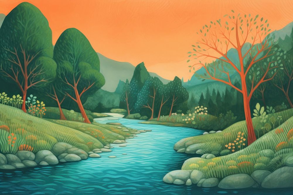 River landscape outdoors painting. AI generated Image by rawpixel.