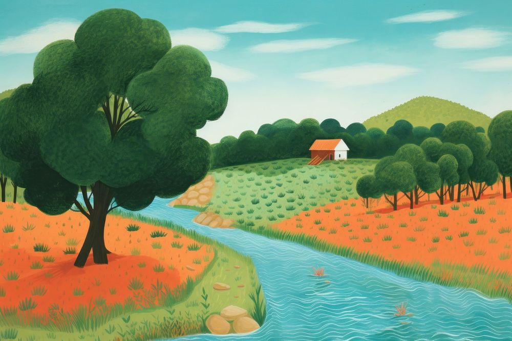 River landscape outdoors painting. AI generated Image by rawpixel.