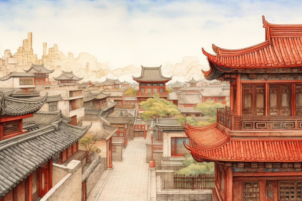 China city architecture building temple. AI generated Image by rawpixel.
