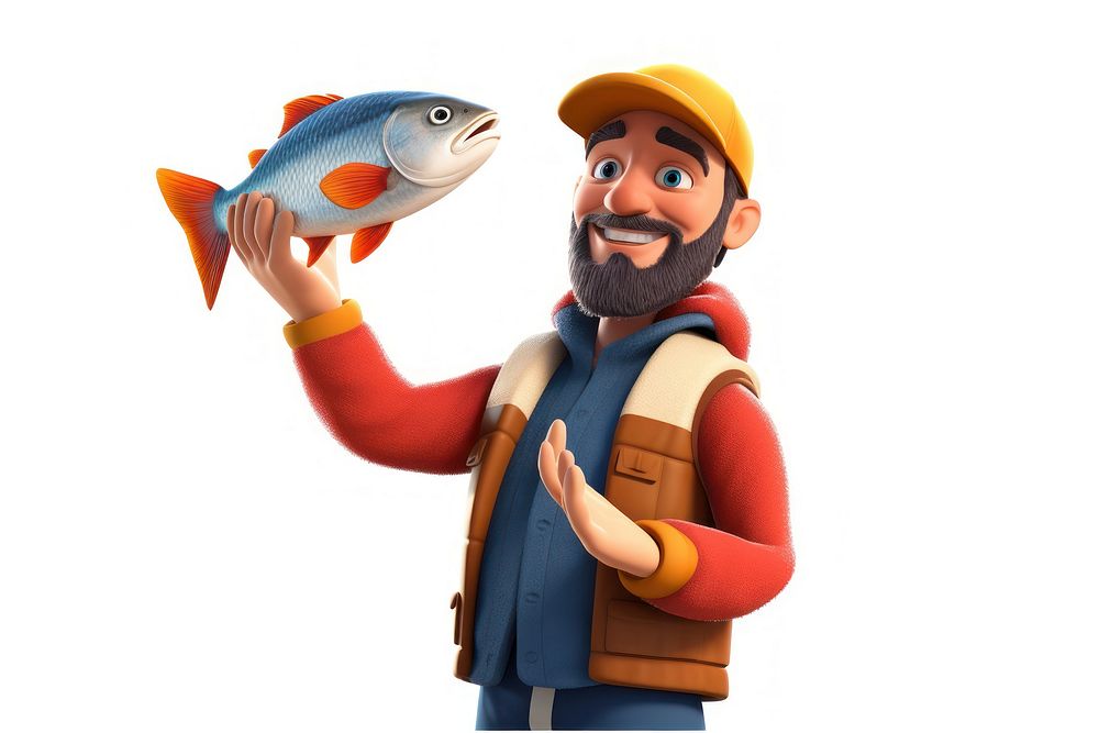 Fishing man cartoon happiness standing. AI generated Image by rawpixel.