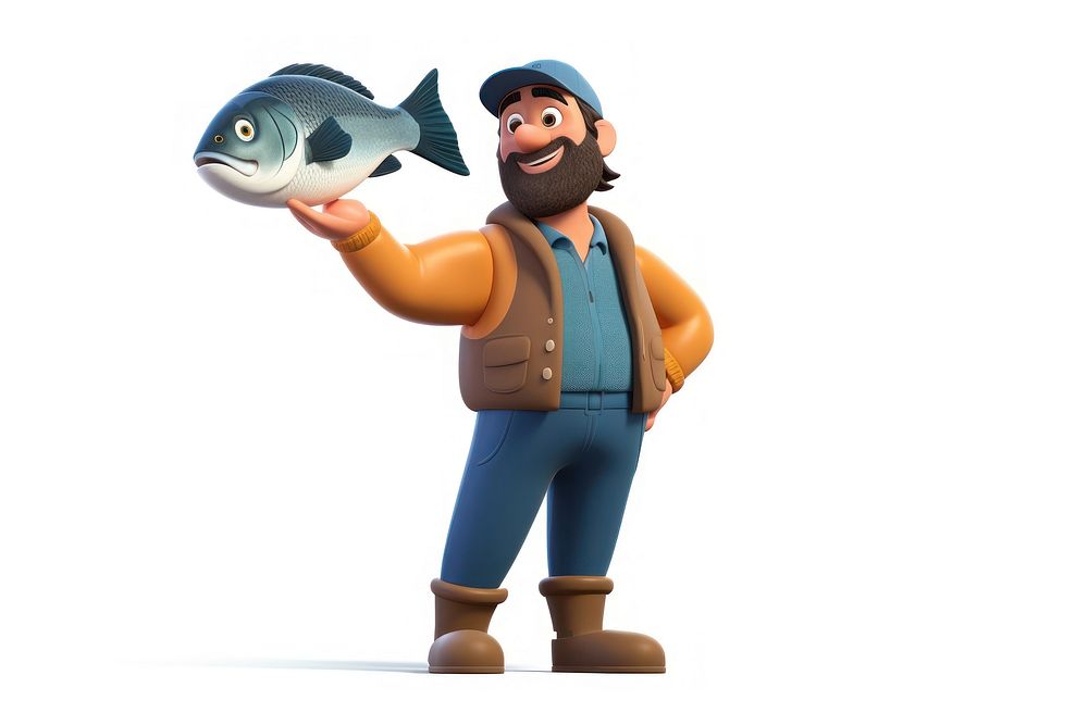 Fishing man cartoon portrait standing. AI generated Image by rawpixel.