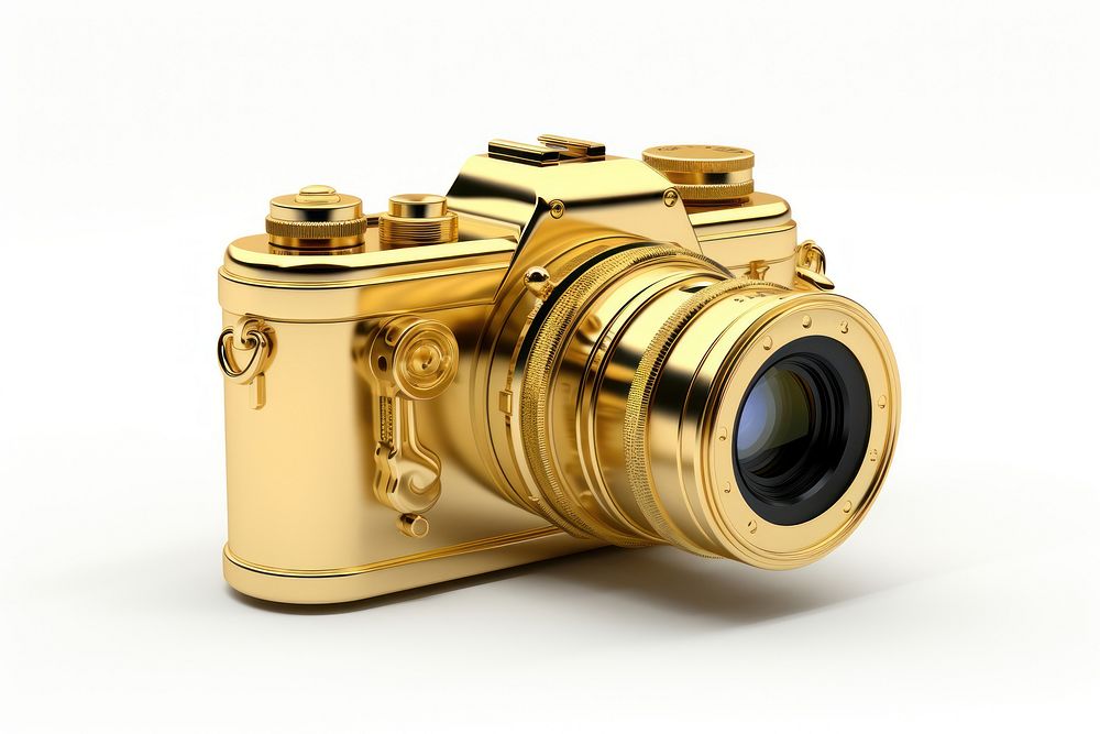 Camera gold white background electronics. AI generated Image by rawpixel.