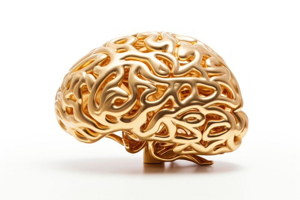 Brain gold white background accessories. AI generated Image by rawpixel.