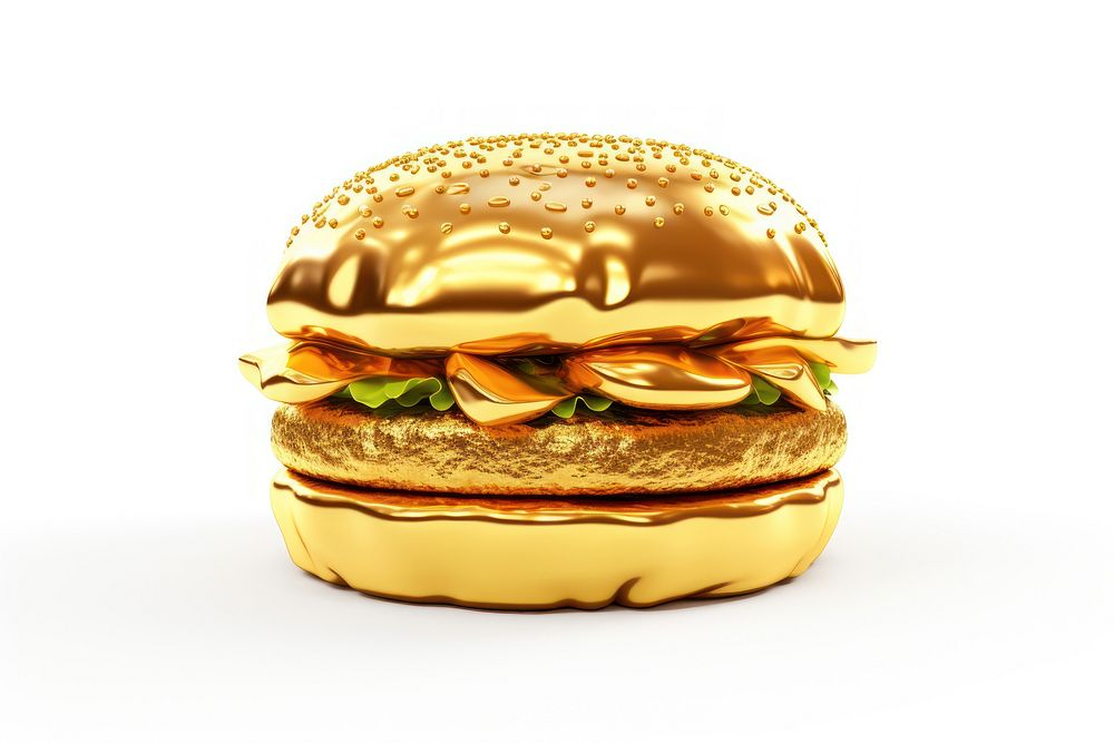 Hamburger food gold white background. AI generated Image by rawpixel.