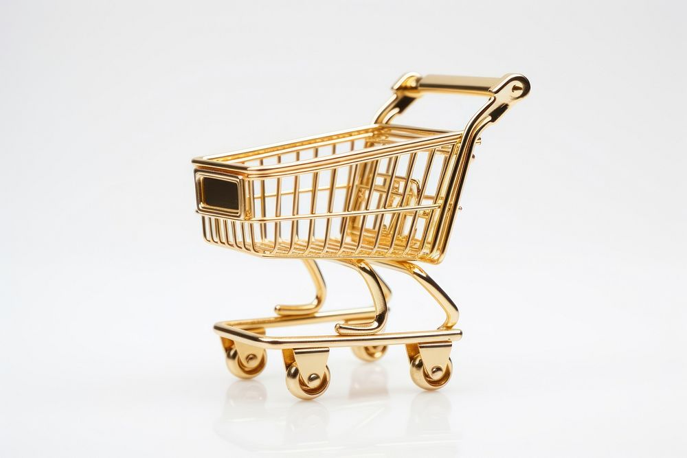 Shopping cart gold white background consumerism. AI generated Image by rawpixel.