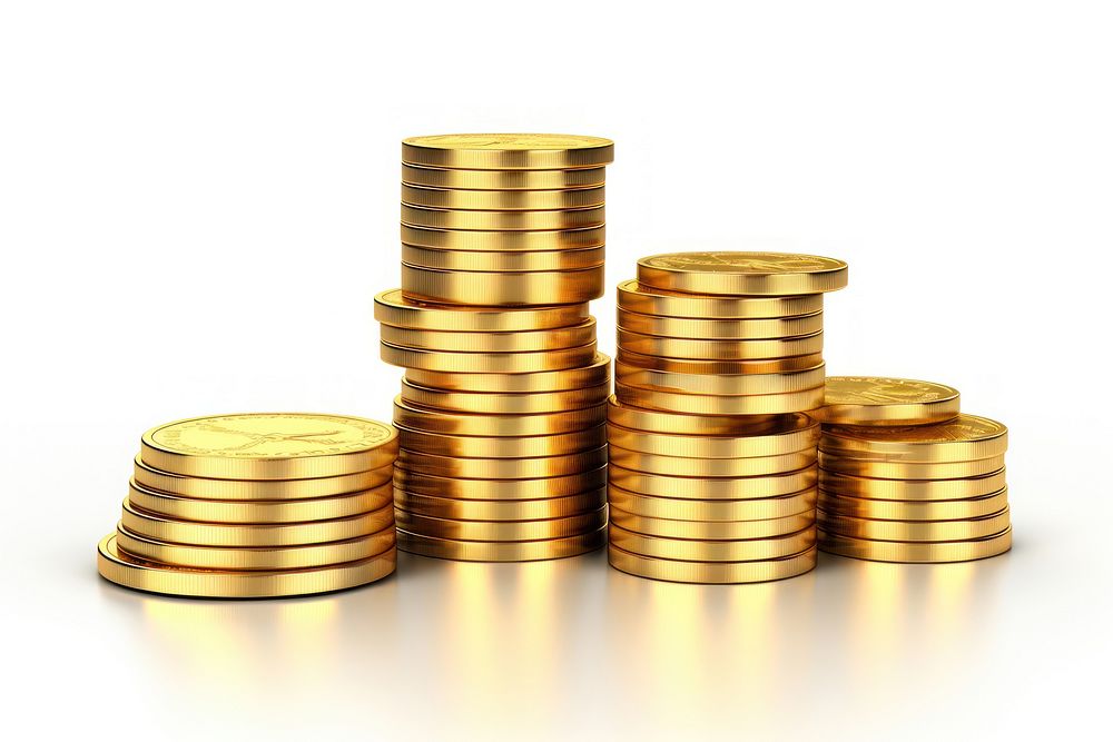 Stack of coin gold money white background. AI generated Image by rawpixel.