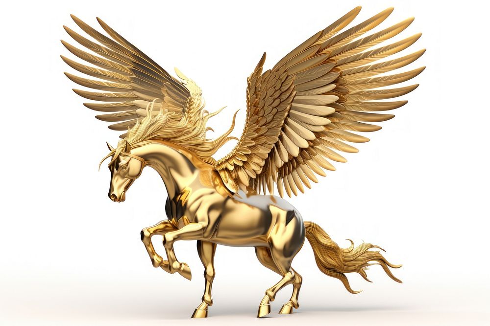Pegasus animal gold white background. AI generated Image by rawpixel.