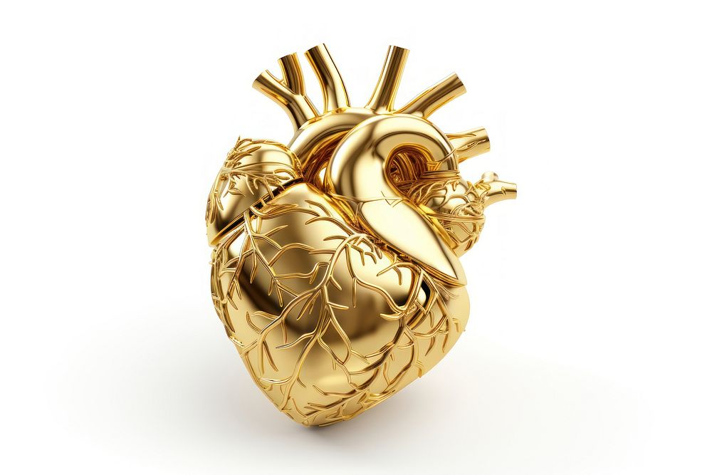 Real heart gold jewelry white background. AI generated Image by rawpixel.