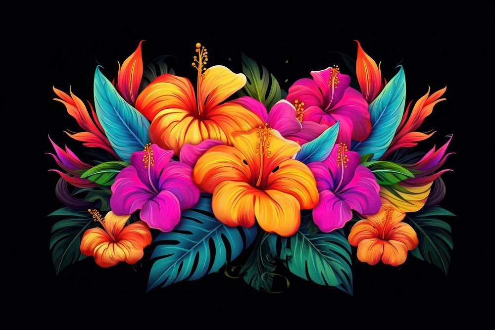 Tropical flowers and leaves frame pattern plant art. AI generated Image by rawpixel.