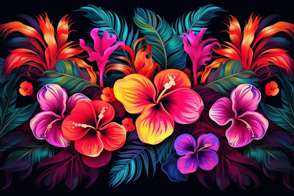 Tropical flowers frame pattern plant petal. AI generated Image by rawpixel.