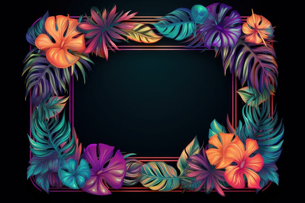 Tropical leaves frame pattern art graphics. AI generated Image by rawpixel.