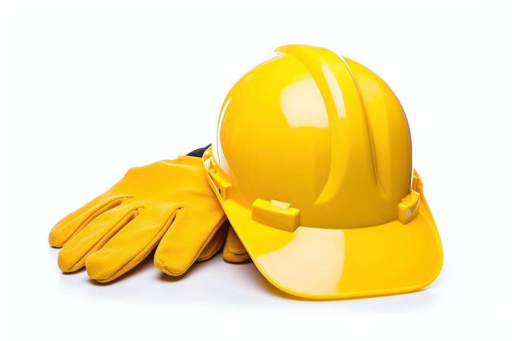 Yellow Hard Hat Gloves hardhat helmet. AI generated Image by rawpixel.