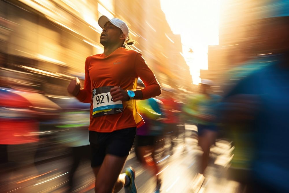 Marathon runners running jogging street. AI generated Image by rawpixel.