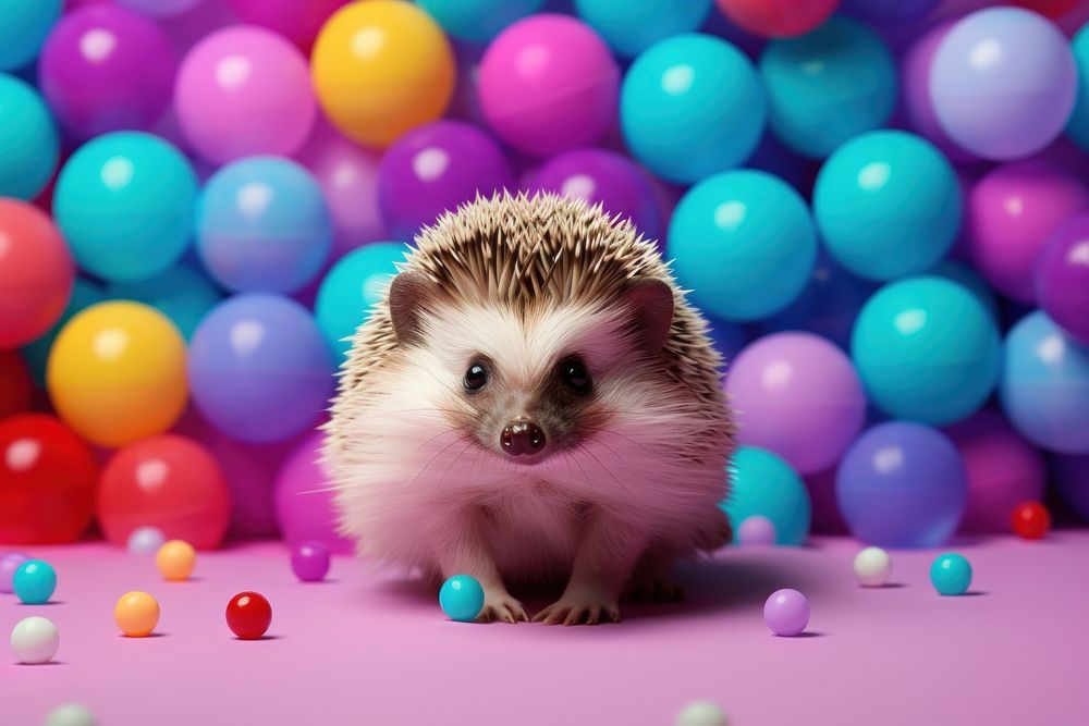 A cute little hedgehog rolling around in the color background animal mammal rodent. AI generated Image by rawpixel.
