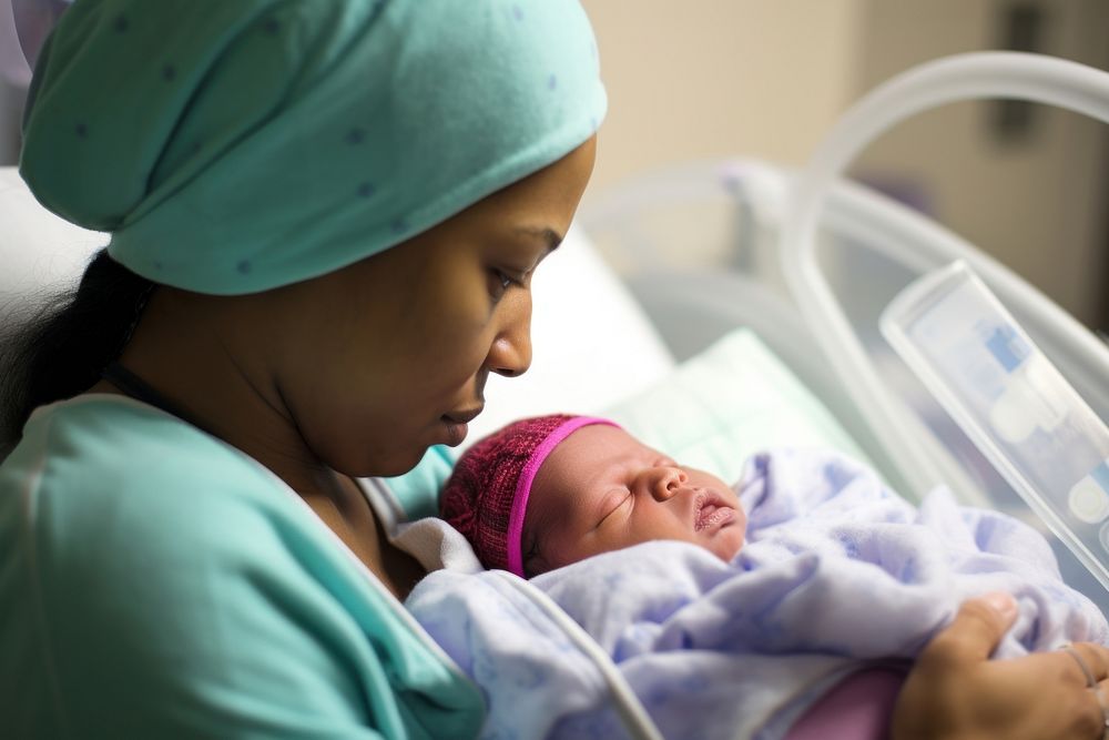 Mother hold new baby born hospital childbirth togetherness. AI generated Image by rawpixel.