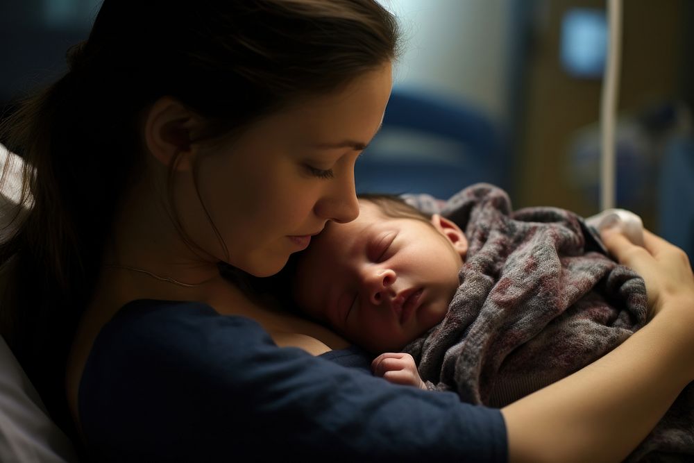 Mother hold new baby born childbirth hospital adult. AI generated Image by rawpixel.