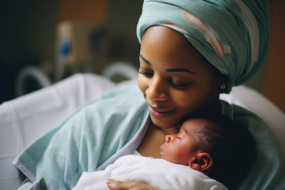 African American mother hold new baby born childbirth hospital togetherness. AI generated Image by rawpixel.