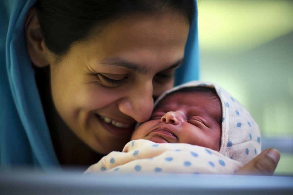 Latin mother hold new baby born portrait hospital newborn. AI generated Image by rawpixel.