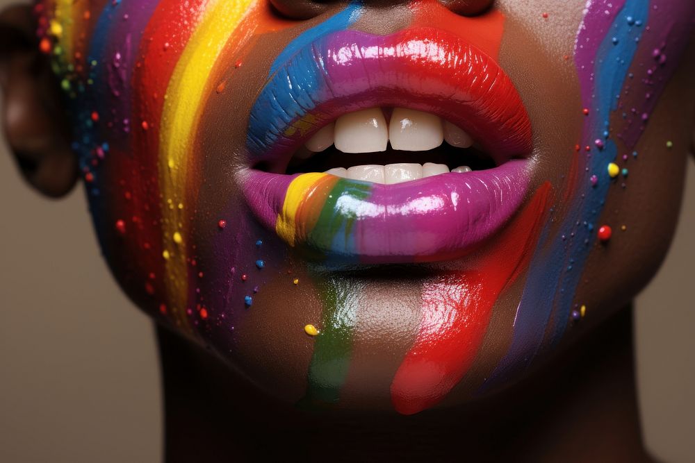 LGBTQ mouth lipstick headshot. AI generated Image by rawpixel.