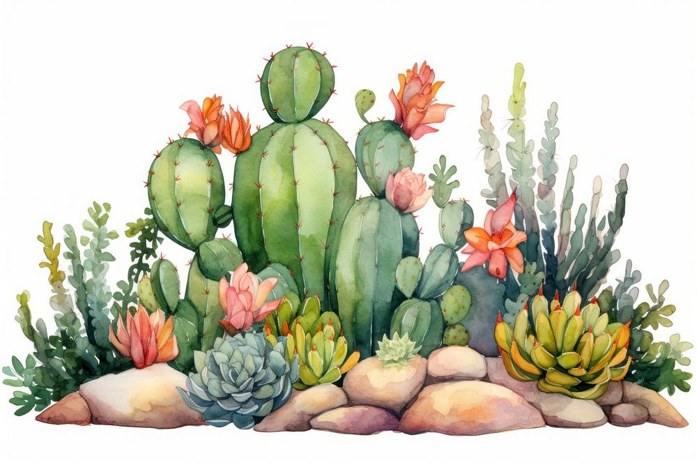 Cactus painting nature plant. AI generated Image by rawpixel.