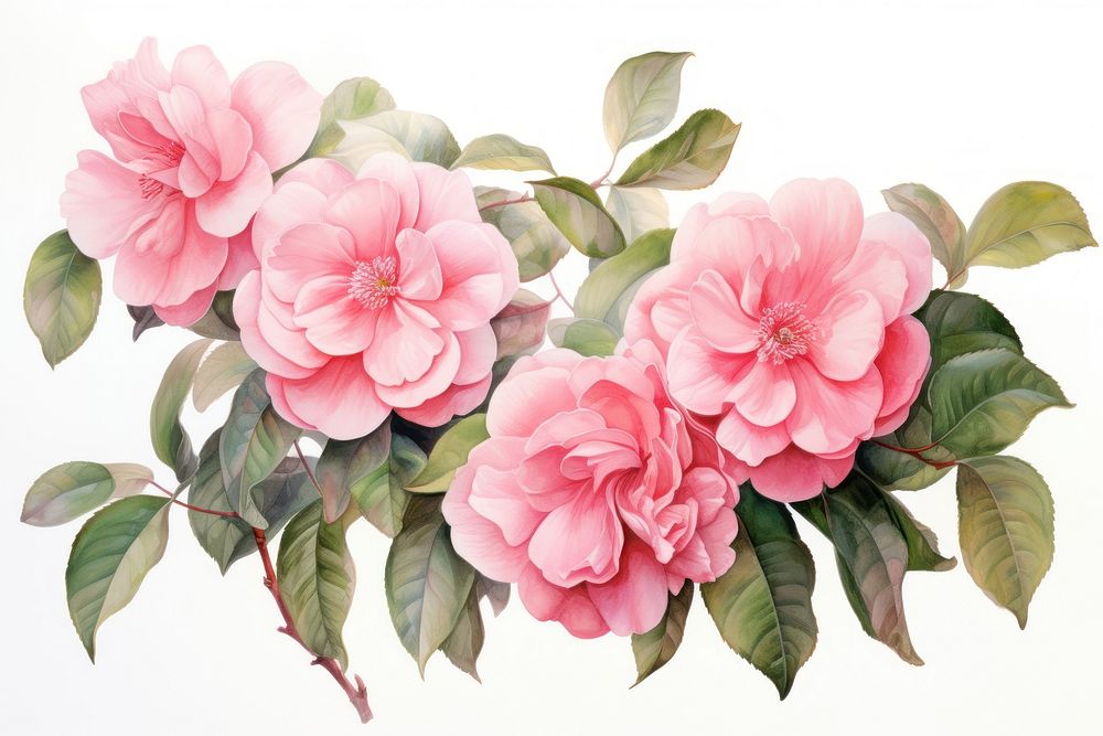 Camellia painting flower nature. AI generated Image by rawpixel.