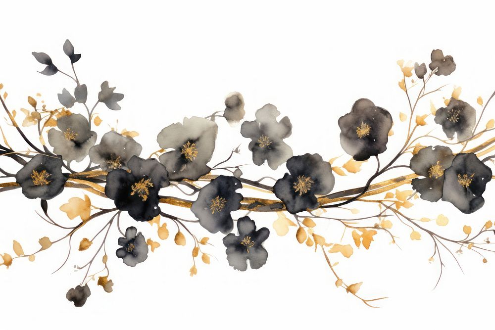 Black and gold flowers pattern nature plant. AI generated Image by rawpixel.