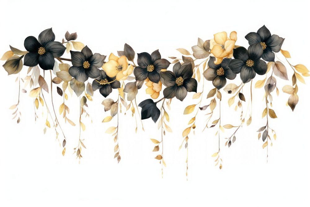 Black and gold flowers plant art celebration. AI generated Image by rawpixel.